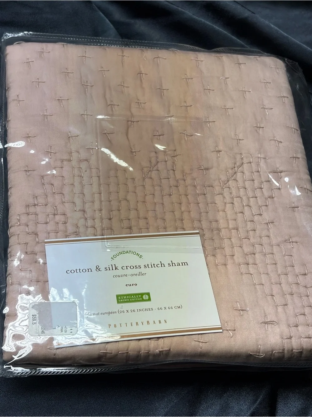 NWT Pottery Barn Foundations Euro Sham 26x26 Cotton Silk Cross Stitch